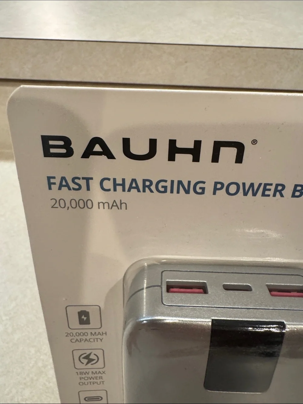 Silver 20,000mAh Fast Charging Power Bank